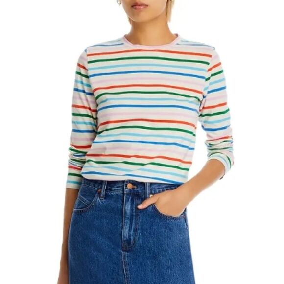 KULE The Modern Tee in Rainbow Stripe Long Sleeve Size L Women's - Picture 1 of 5